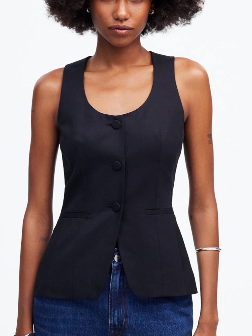 Madewell Scoopneck Cutaway Welt Pockets Vest Drapey Twill Black Size 2/S NWT